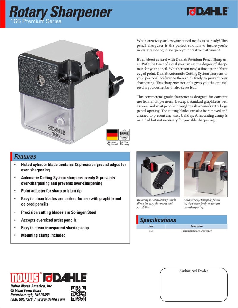 Dahle 166 Premium Pencil Sharpener w/Point Adjuster & Automatic Cutting System, Accepts Graphite & Oversized Artist Pencils - Image 5
